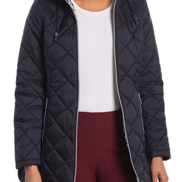 Laundry By Shelli Segal Blue 3/4 Zip Parka Jacket - Picture 2 of 13